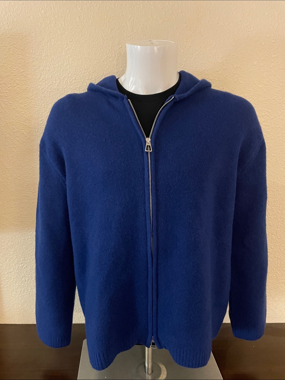 Zara Men's Full-Zip Hooded Sweater - Deep Blue